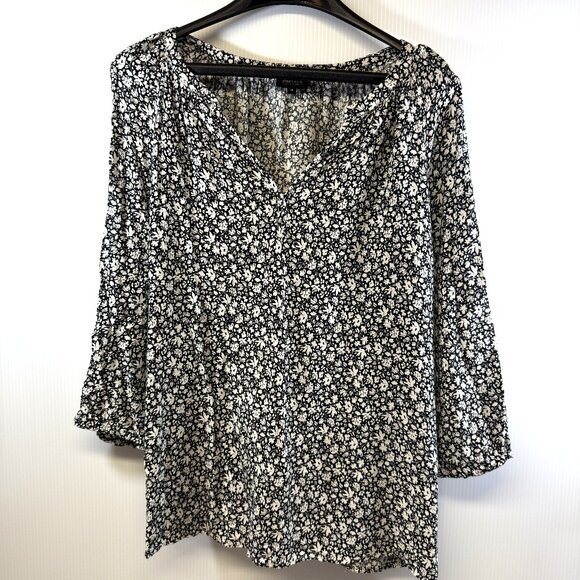 Jones & Co Black White Floral Rayon Top 3/4 Sleeve Women’s 1X - Picture 1 of 7